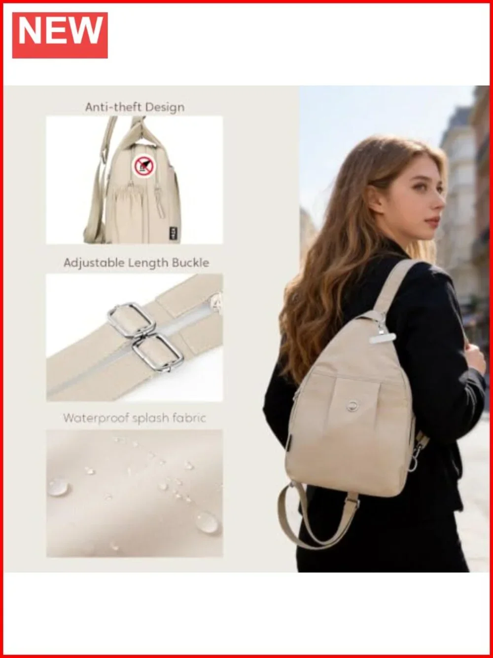 Convertible Crossbody Backpack for Women Anti-Theft Travel Sling Bag Waterproof
